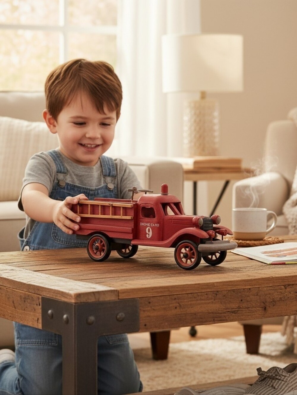 Vtg 2000 Wood Fire Truck Engine No. 9 12.5 × 6 × 4.5" Ohio Wholesale Y2K